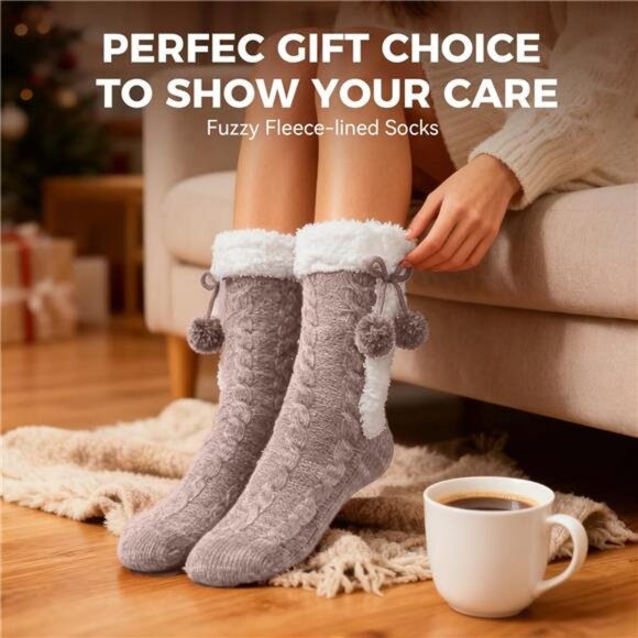Christmas Gift Stocking Stuffers Winter Warm Slipper Socks for Women - /beige - Picture 7 of 7